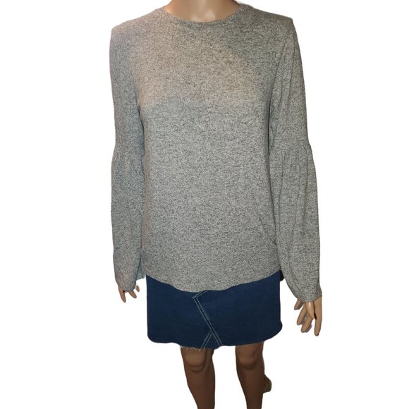 Zara Trafaluc Gray Marl Bell Sleeve Sweater Top Sz S - Picture 2 of 11